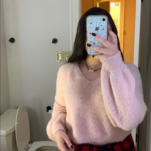 pink fuzzy crop sweater